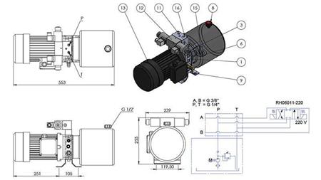 MINI HYDRAULISK AGGREGAT 380V AC (1.5 kW) - 5.8 cc - 8.2 lit/min - tank 6 lit