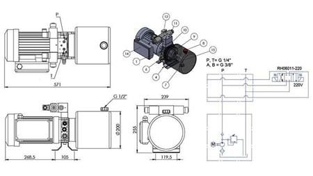 MINI HYDRAULISK AGGREGAT 230V AC (1.5 kW) - 5.8 cc - 8.2 lit/min - tank 6 lit