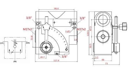 PRIORITY VALVE 3/8 WITH SCALE AND SAFETY VALVE  0-30lit, 0-200bar