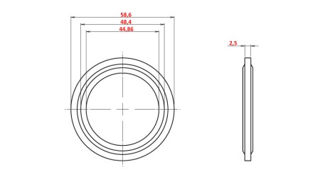 PODLOŽKA Z GUMI TESNILOM 1 1/2 - 44,86x58,6 mm
