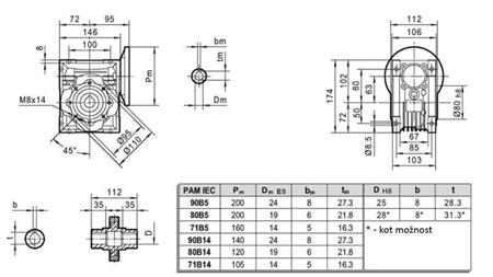 PMRV-63 reducer for elektrisk motor MS90 (1.1-1.5kW) forhold 7.5:1