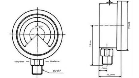 MANOMETER DN100 VERTIKAL 0 - 315 BAR - 1/2-dimensjoner