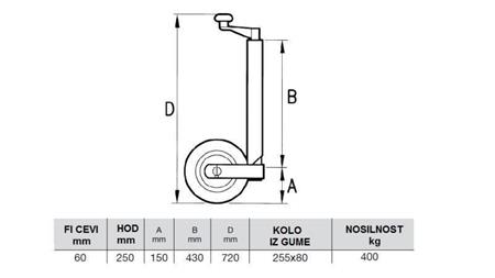 PÉ DE SUPORTE PARA REBOQUE DE CARRO 250mm-400kg