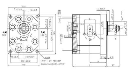 HIDRAVLIČNA ČRPALKA 30C36X241 FRONT GR.3 36 CC DESNA-dimenzije