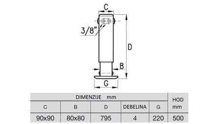 HIDRAULIKUS TÁMASZTÓ LÁB KÉTIRÁNYÚ 2,65 TONNA 500mm