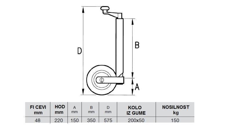 WHEEL PARKING JACK FOR CAR TRAILER 220mm-150kg