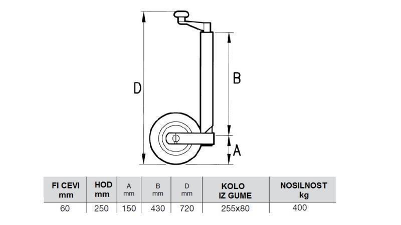 PÉ DE SUPORTE PARA REBOQUE DE CARRO 250mm-400kg