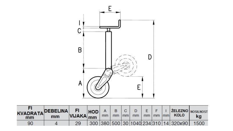 MENETES TÁMASZTÓ LÁB 300mm - 1500KG TÁMASZTHATÓ ABRONCSAL