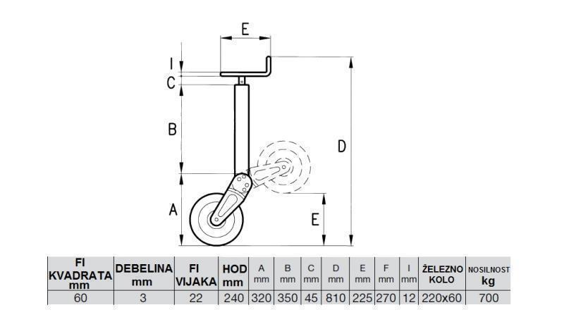 MENETES TÁMASZTÓ LÁB 240MM - 700KG TÁMASZTHATÓ ABRONCSAL