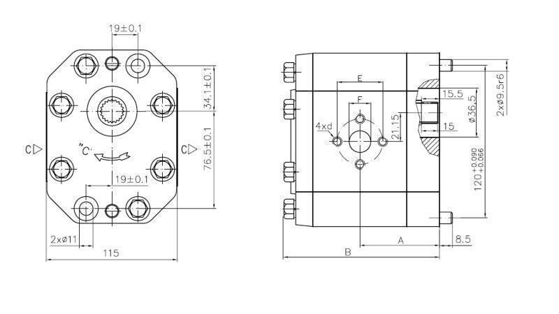 HIDRAVLIČNA ČRPALKA 30C36X242 REAR GR.3 36 CC DESNA-dimenzije