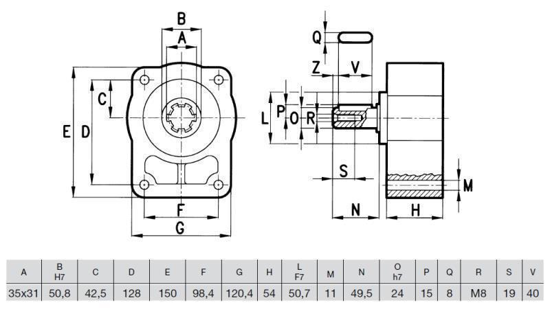 PUMP FLANGE WITH BEARING SHAFT GR.3