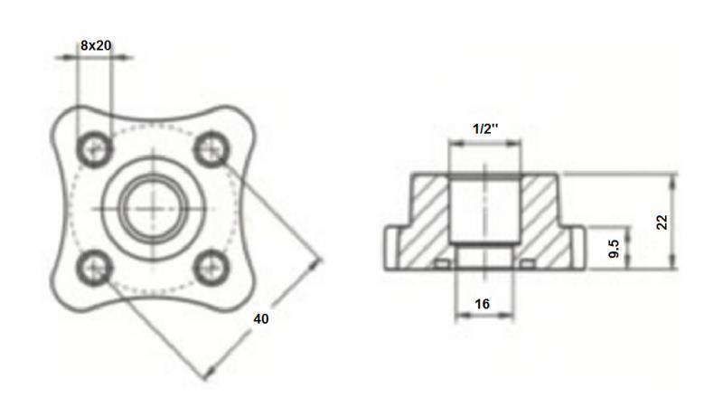 CONNETTORE TUBO 1/2 - FLANGIA RETTA fi 40