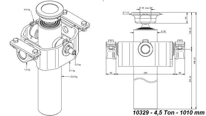 TELESCOPISK CYLINDER KOMPAKT 3 TRIN 1010mm x95 -KUGLE