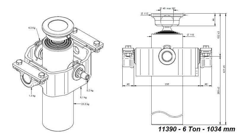 TELESCOPIC CYLINDER COMPACT 4 EXTENSIONS 1034mm x110 - BALL