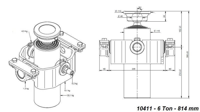 TELESCOPIC CYLINDER  COMPACT 4 EXTENSIONS 814mm x110 - BALL