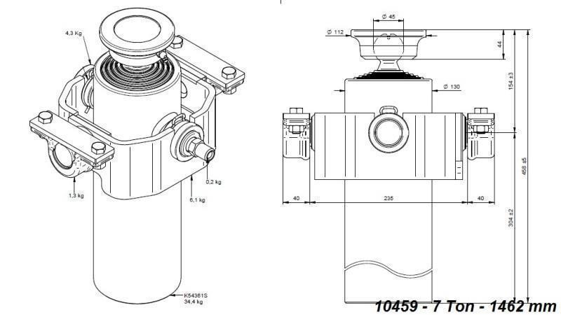 TELESCOPISK SYLINDER KOMPAKT 5 TRINN 1462mm x125 -KULE