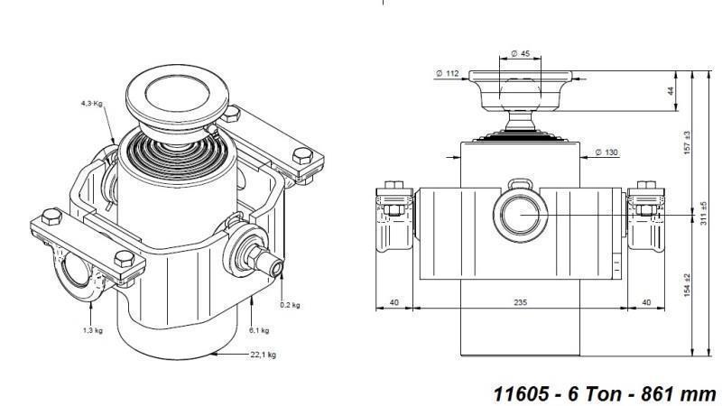 KIPPZYLINDER  COMPACT 6 STUFEN 861mm x125 -KUGEL